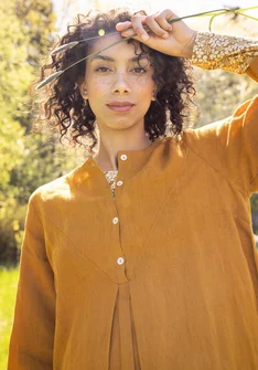 Woven “Asta” dress in linen - mustard