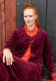 Einfarbige Veloursjacke aus Bio-Baumwolle/Recycling-Polyester - aubergine