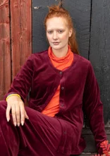 Gilet uni en velours de coton biologique/polyester recyclé - aubergine