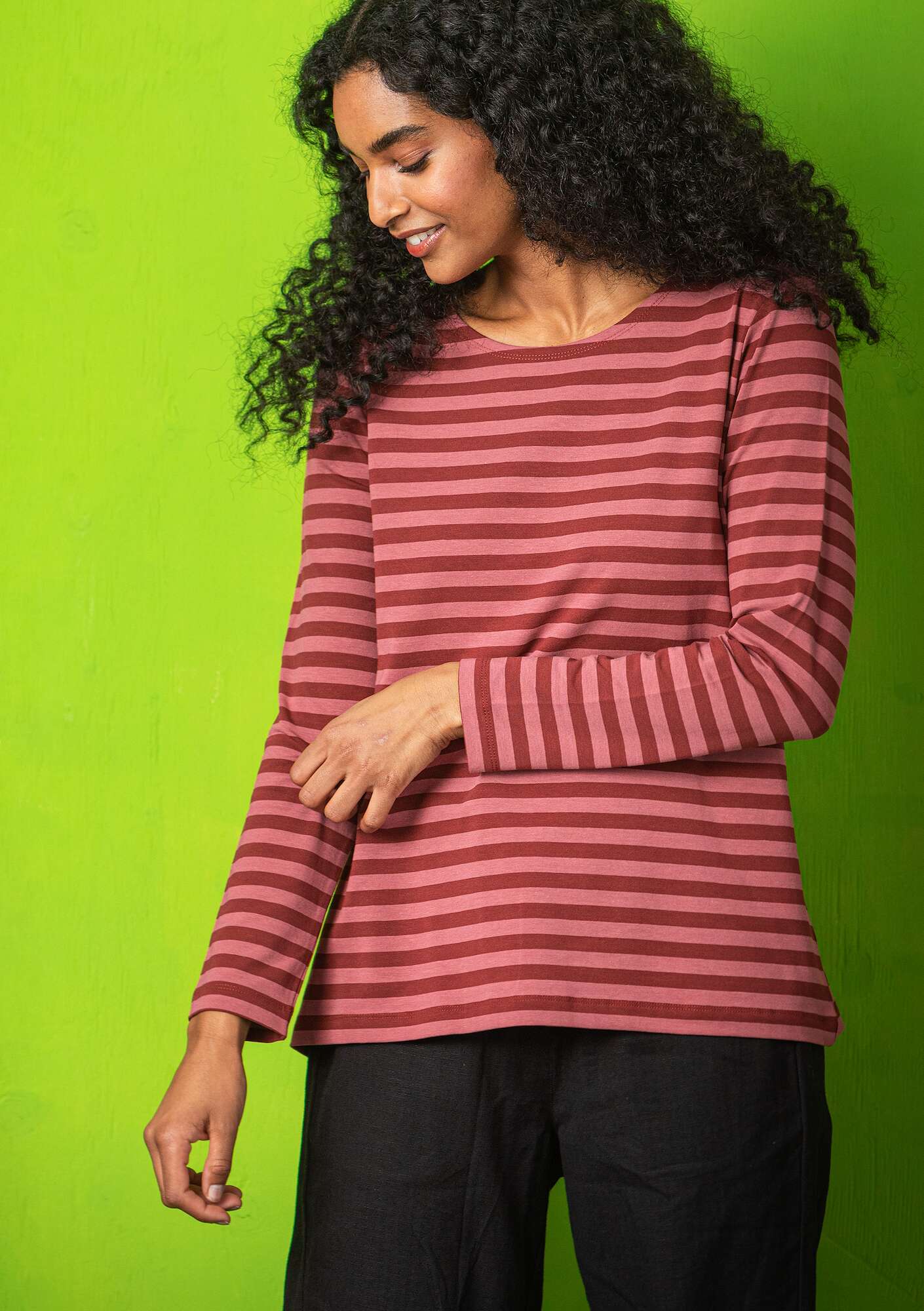 Striped top made of organic cotton/modal/elastane agate red thumbnail
