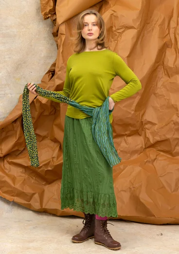“Hillevi” floral/solid-colour lyocell/elastane jersey top - green pepper