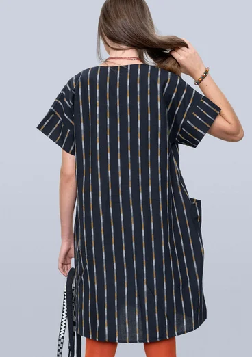 Vævet kjole "Ikat" i bomuld - sort