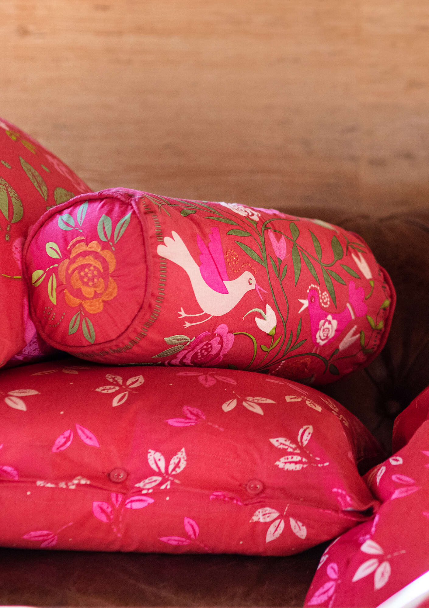 “Ottenby” bolster cushion in organic cotton wild strawberry thumbnail