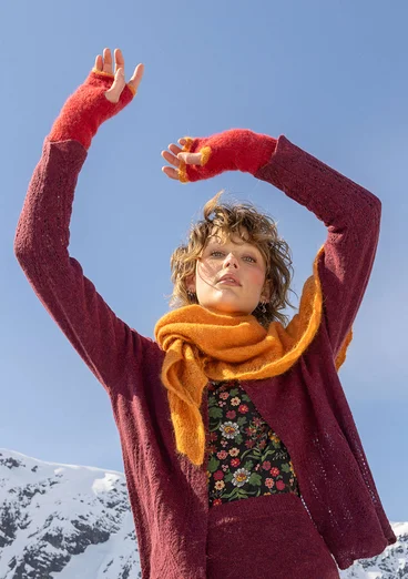 Handstulpen „Forgetmenot“ aus Alpakawollgemisch - papageienrott-melange