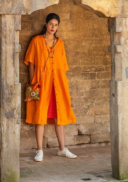 Kleid aus Leinen orange 