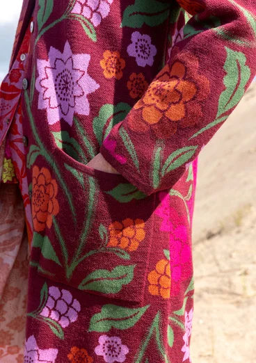 Long gilet "Pink Moon" en laine/coton biologique - raisin