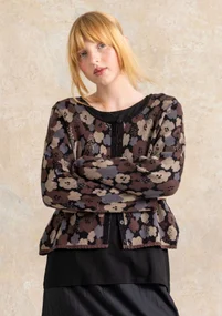 Gilet fleuri "Hillevi" en coton biologique/recyclé - noir