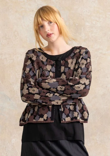 Gilet fleuri "Hillevi" en coton biologique/recyclé - noir