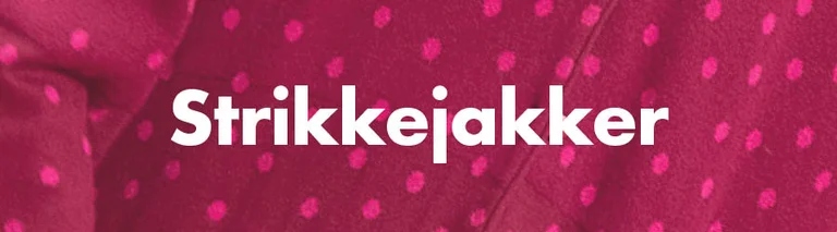 Et prikkete mønster med teksten «Strikkejakker» i hvitt.