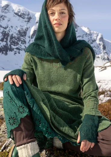 Strikket nederdel "Forgetmenot" i alpakablanding - skovgrøn/meleret