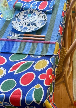 Striped organic cotton placemat - mild blue