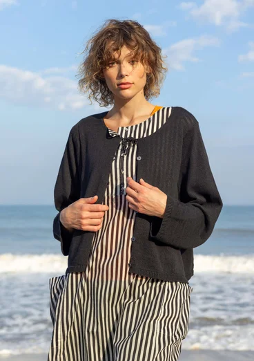 “Reflexions” woven organic cotton dress - black/light ecru