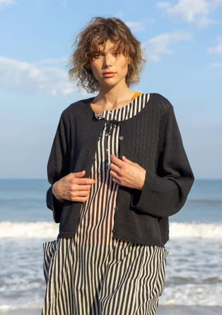 “Reflexions” woven organic cotton dress - black/light ecru