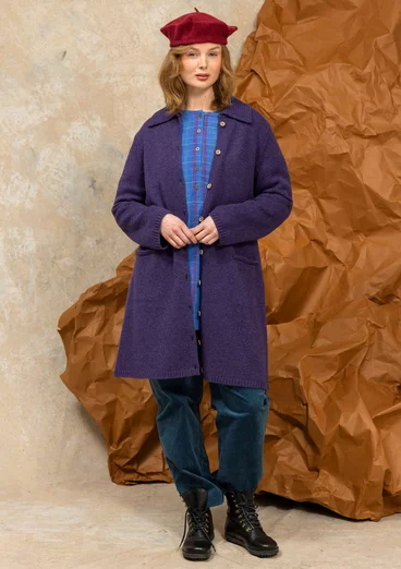 “Wilma” patterned and solid-colour long cardigan in lambswool - storm purple/melange