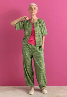 Vævede bukser "Vendela" i økologisk bomuld - rosmarin/mønstret