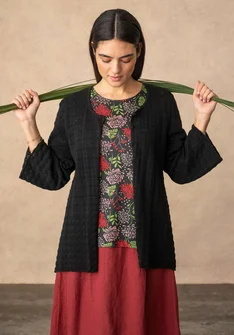 “Heiwa” organic/recycled cotton pointelle cardigan - black