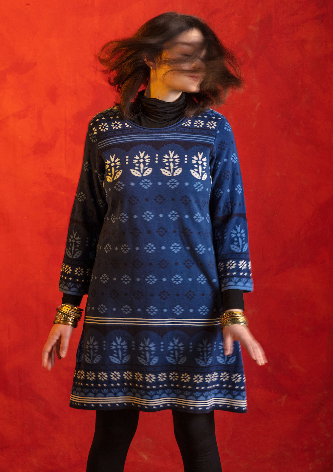 Banaras knit tunic indigo blue