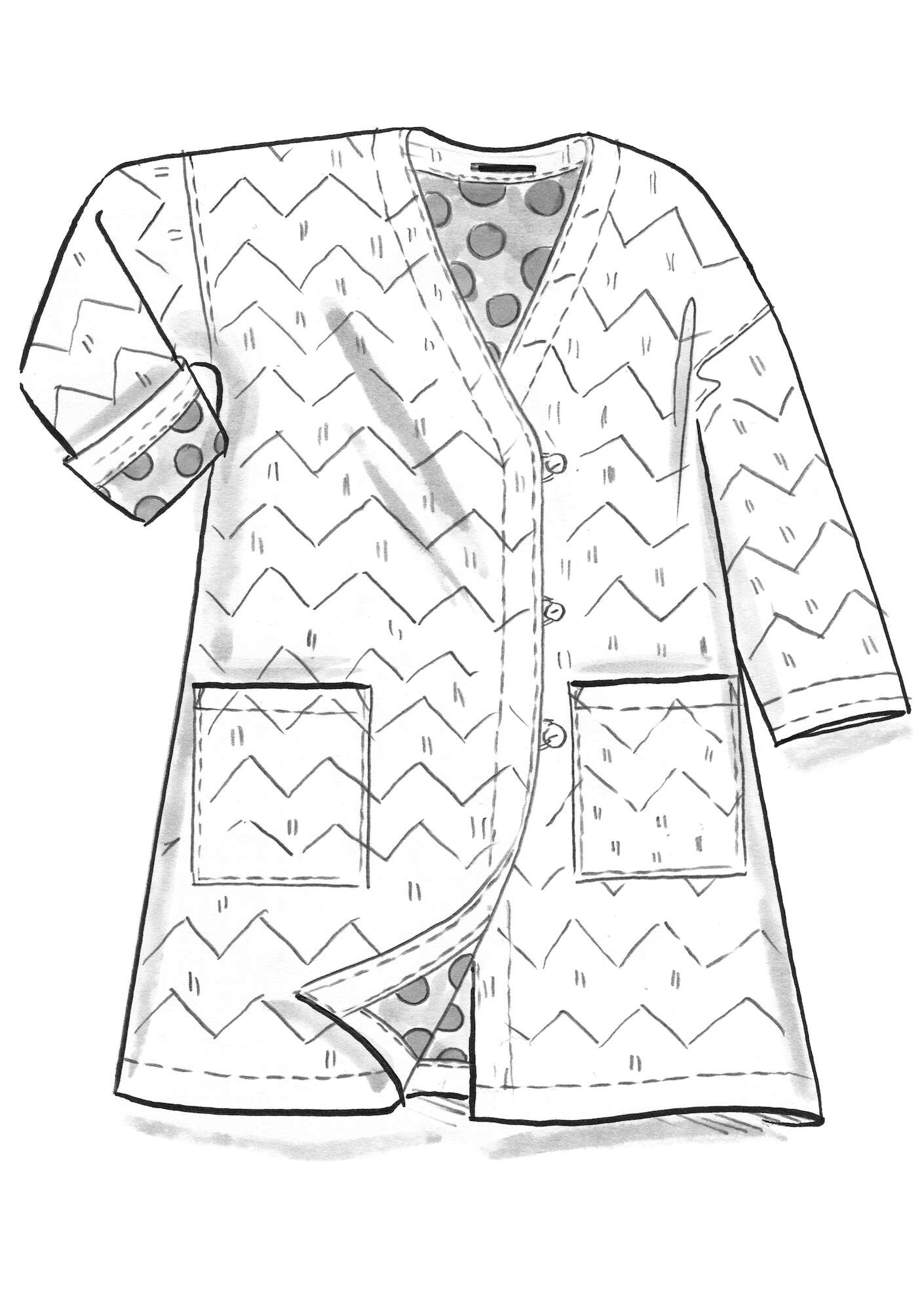 Quiltet frakke  Kimono  i økologisk bomuld/hør