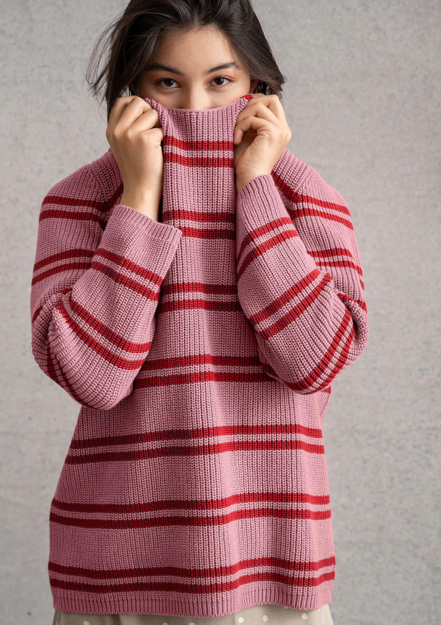BÄSTIS sweater in recycled cotton dark lily/striped thumbnail