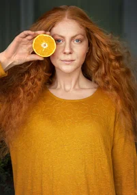 Trikotkjole «Satsuma» i lin - sennep