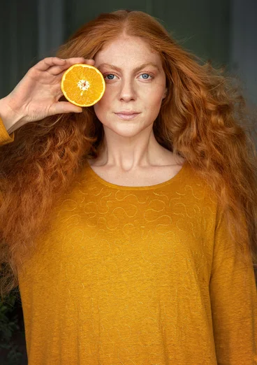 Trikotkjole «Satsuma» i lin - sennep