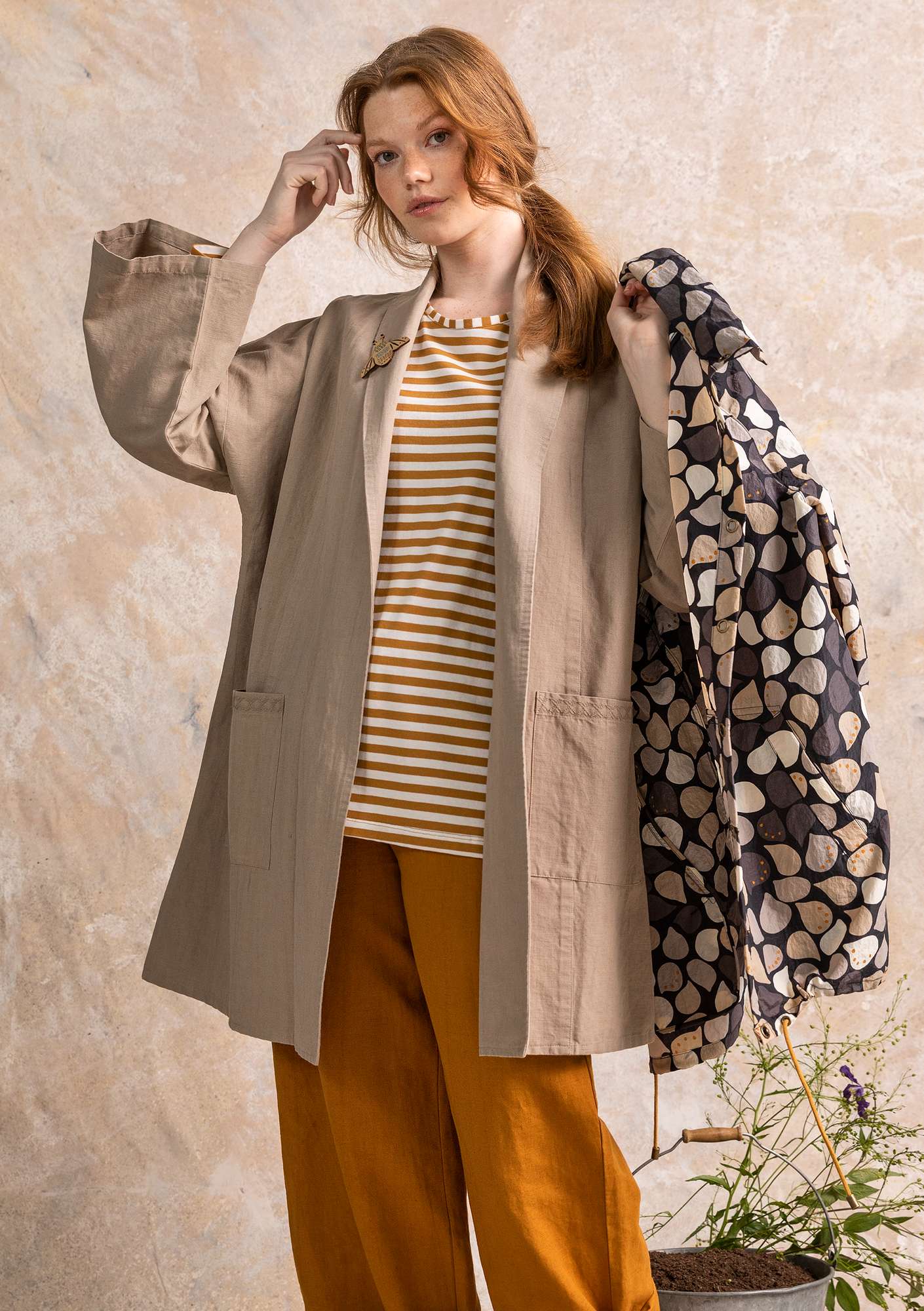 Kimono jacket in organic cotton/linen dark natural thumbnail