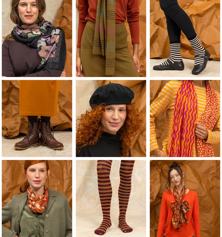 Un collage avec des images variées représentant des accessoires et des chaussures signés Gudrun Sjödén.
