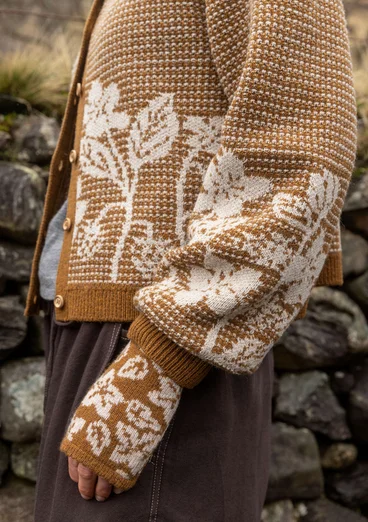 Geblümte Strickjacke „Hildur“ aus Wolle - messing-melange