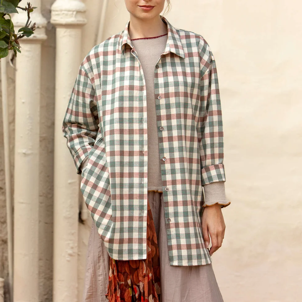 “Lovisa” patterned shirt in organic cotton/linen - terracotta