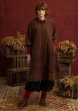 Besticktes Webkleid „Fields“ aus Bio-Baumwolle - dunkelschokolade