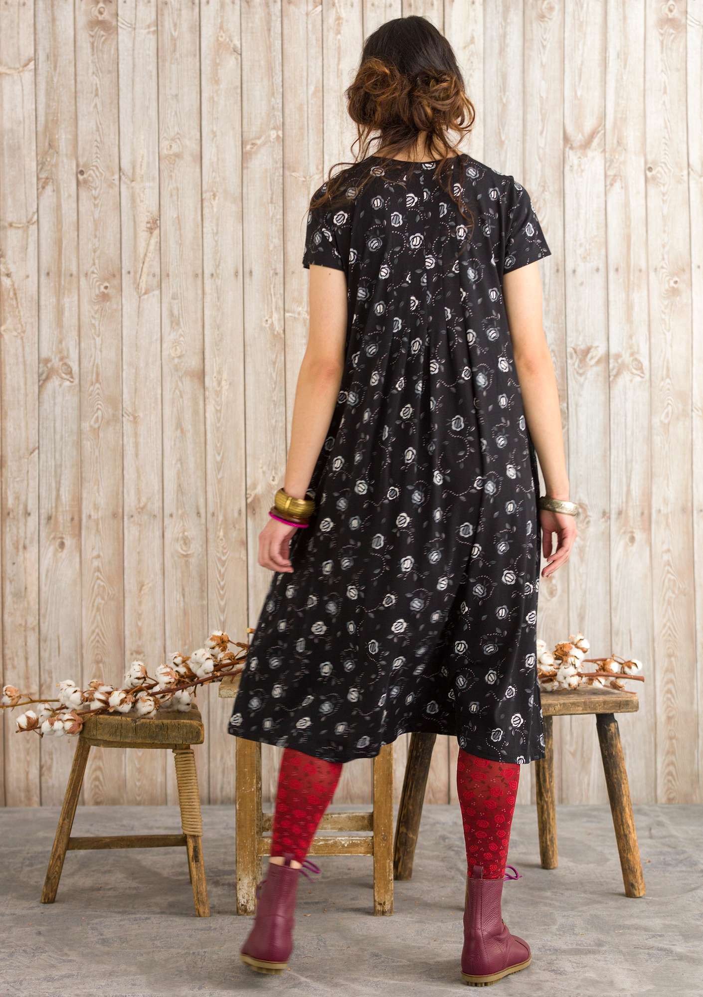 Kleid „Vanja“ aus Öko-Baumwolle schwarz-gemustert thumbnail