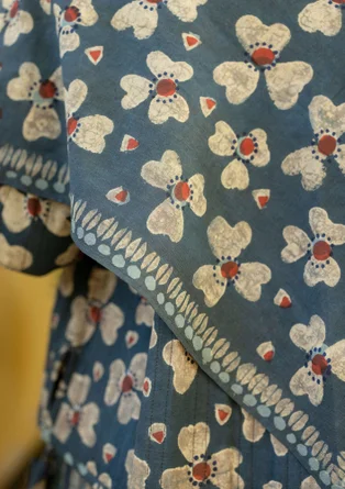 Blomstrete skjerf «Bloom» i økologisk bomull - mørk indigo