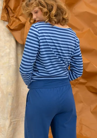 Top rayé à manches longues en coton biologique - bleu indigo/bleu doux