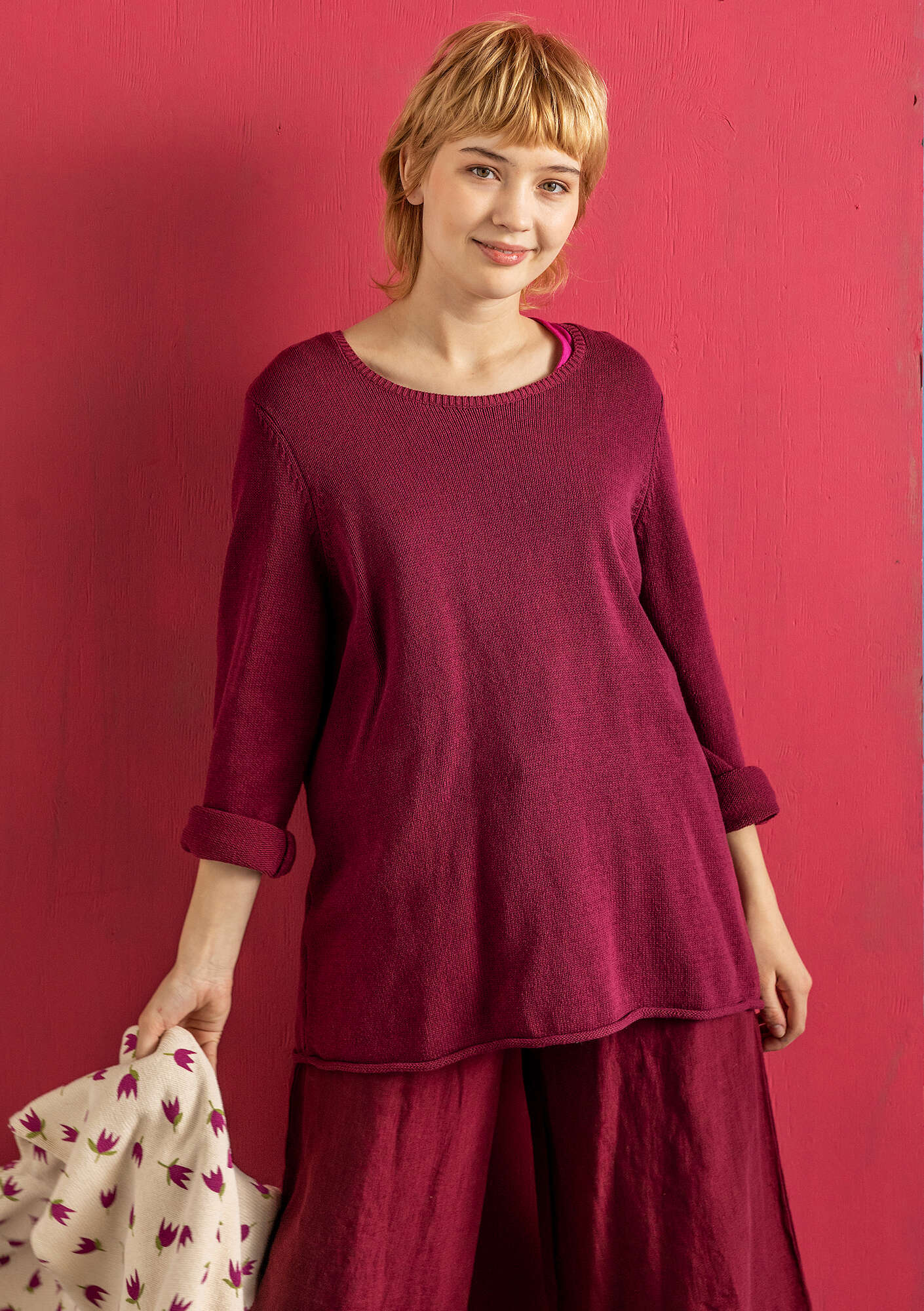 FAVOURITE “Adena” long-sleeved recycled cotton top purple red thumbnail