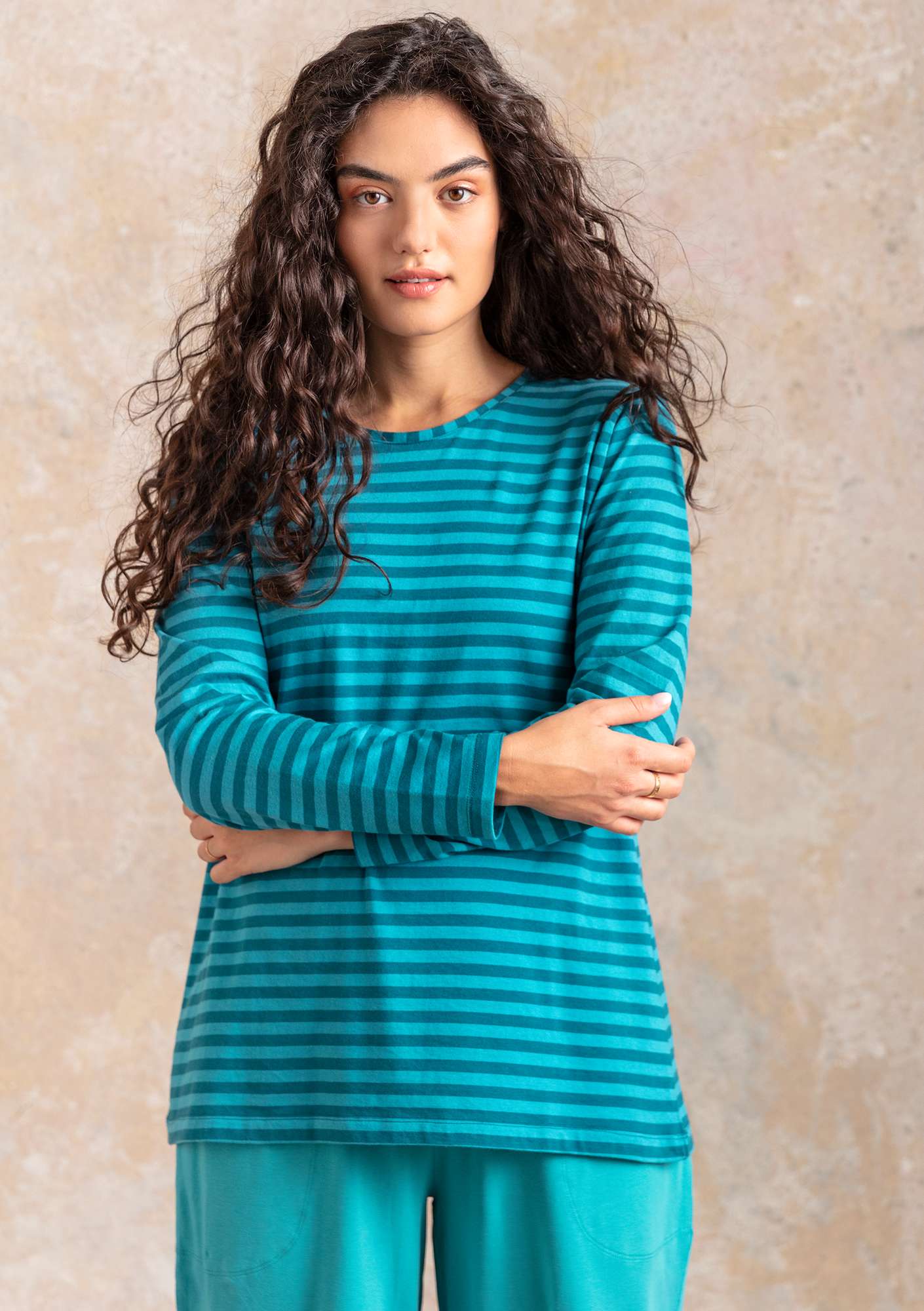 Organic cotton essential striped sweater turquoise/petrol blue