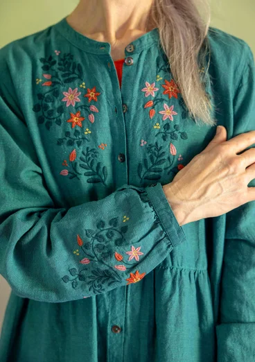 Robe "Marianne" en tissu de coton biologique/lin - pétrole foncé
