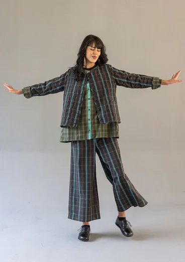 “Kerala” reversible checked organic cotton jacket - black