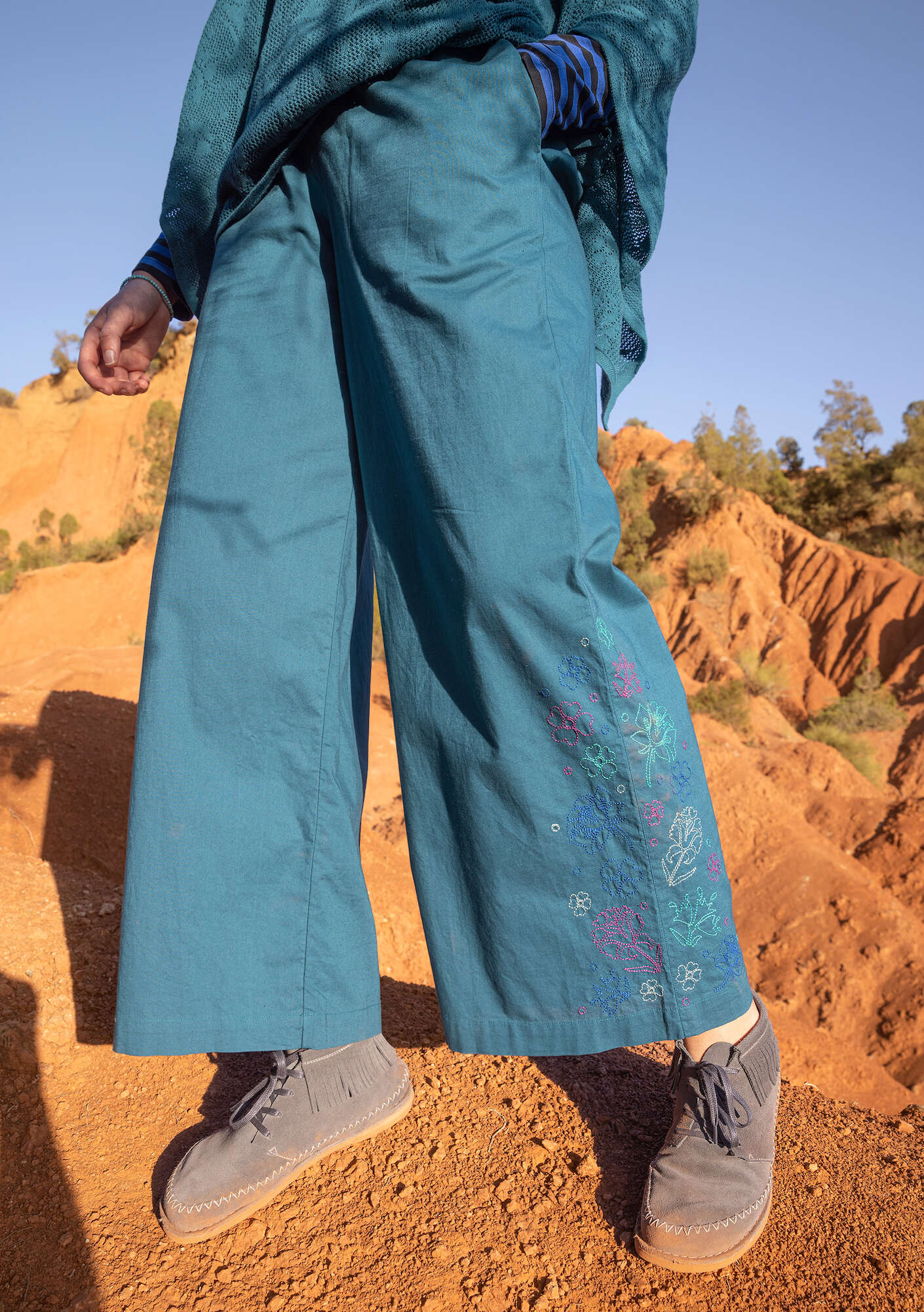 “Patricia” organic cotton trousers petrol blue thumbnail
