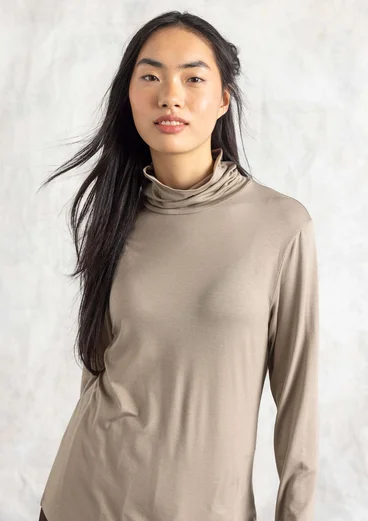 Lyocell/elastane jersey polo-neck top - warm grey