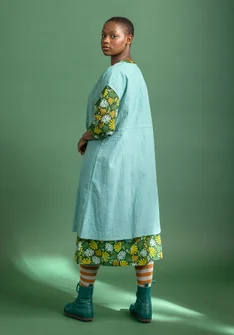Ärmelloses Webkleid aus Bio-Baumwolle - aquamarin