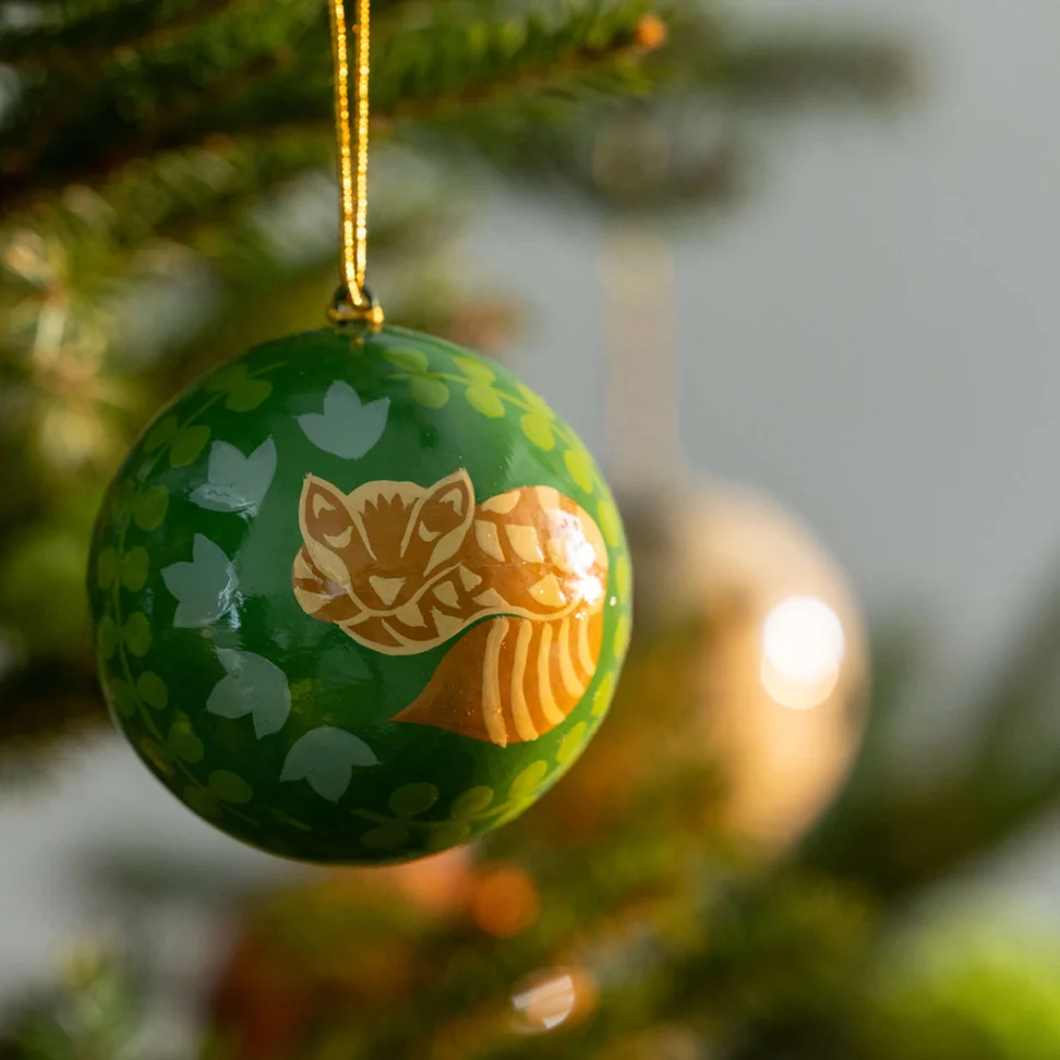 “Alaska Forest” papier-mâché baubles - grass green