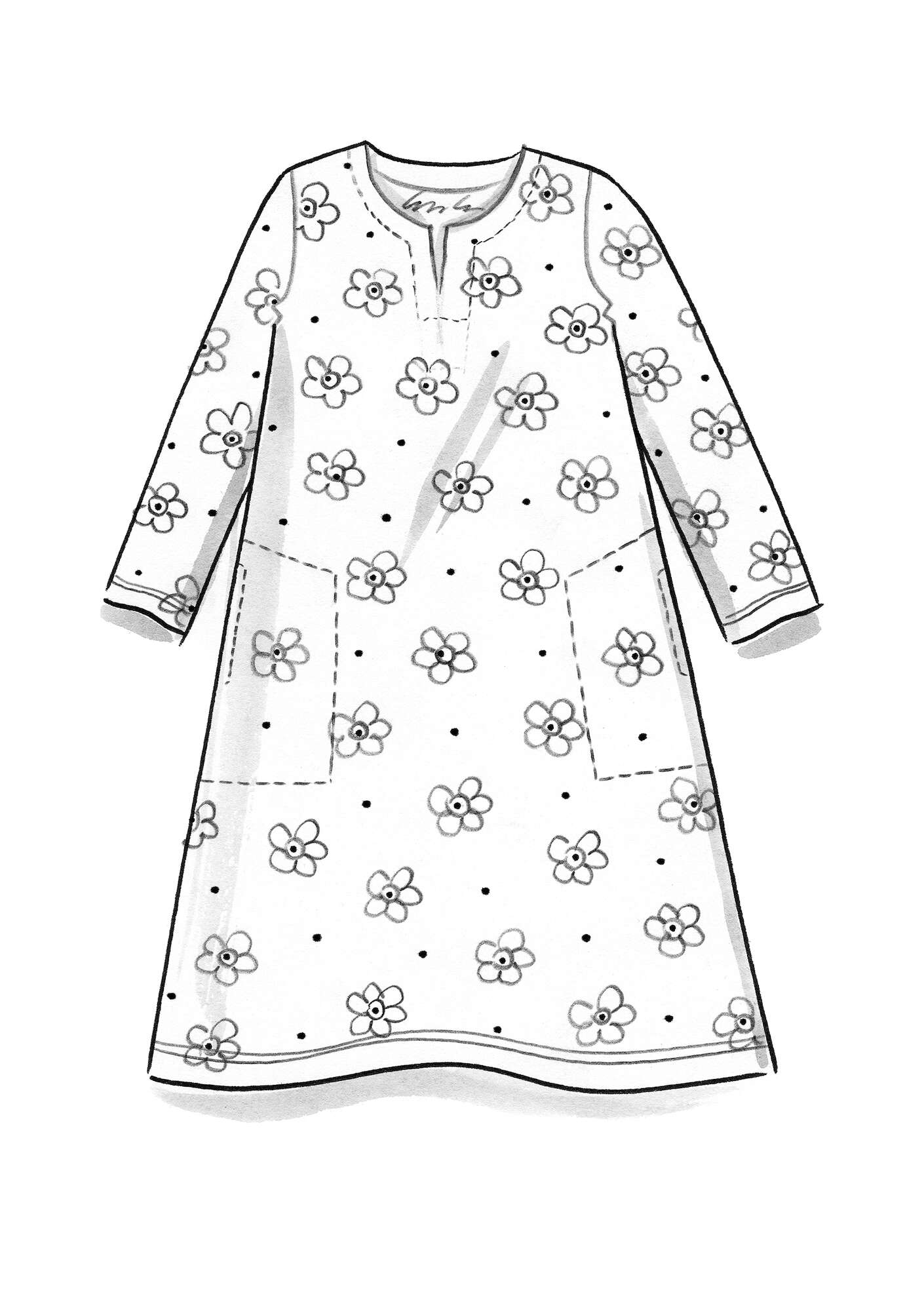 Trikåklänning  Belle  i ekologisk bomull/elastan agatröd/mönstrad