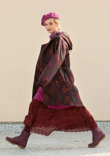 “Livia” patterned/solid-colour parka in water-repellent organic cotton - dark aubergine/patterned