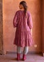 Vävd klänning  Damask  i ekologisk bomull röd curry thumbnail