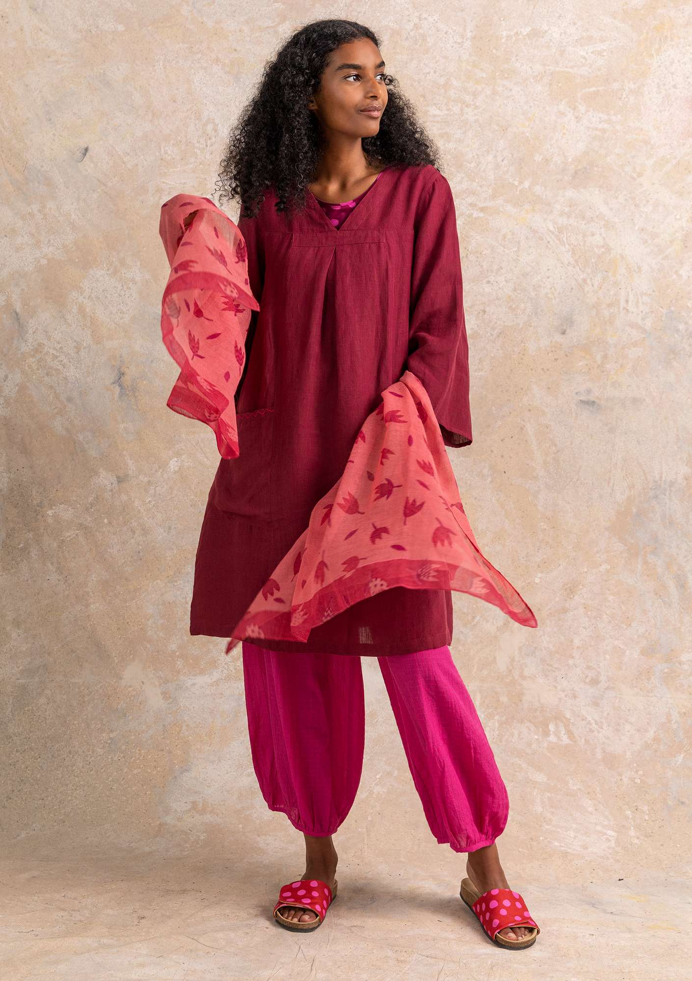 Trousers in cotton/modal/viscose woven fabric cerise thumbnail