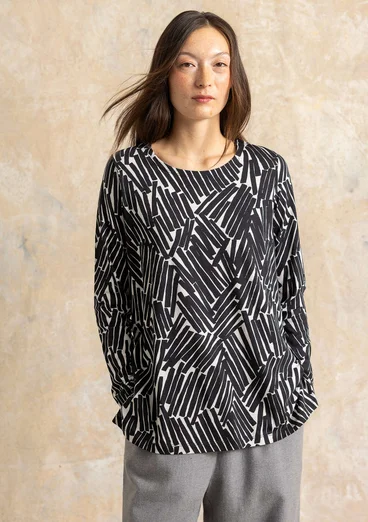 Gemustertes Shirt „Timmer“ aus Bio-Baumwolle/Modal - schwarz