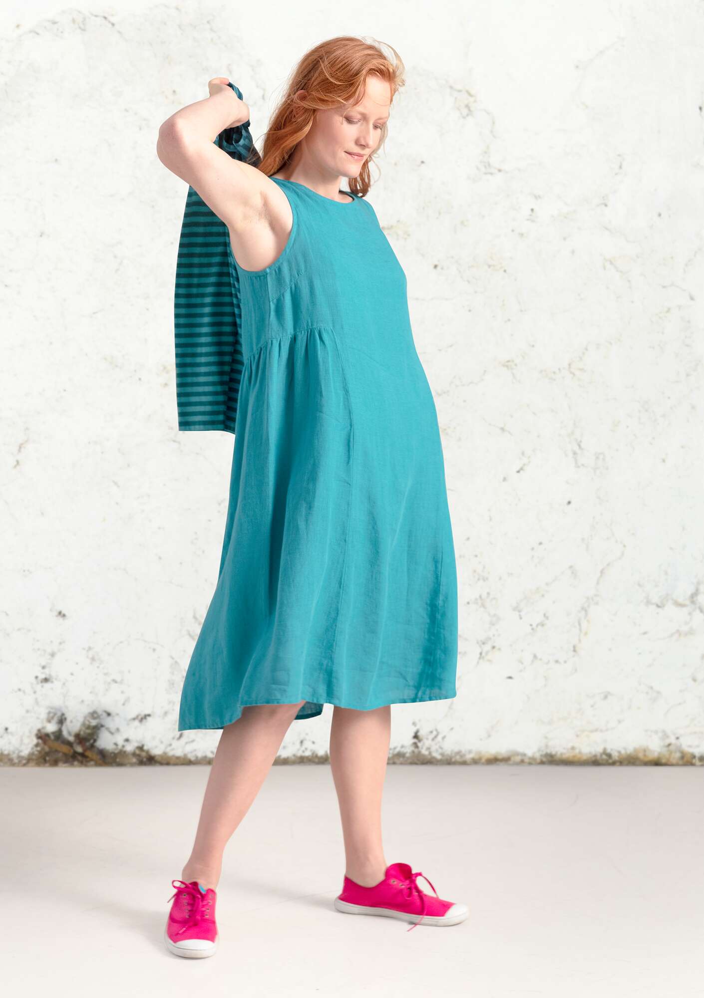 Woven linen dress turquoise
