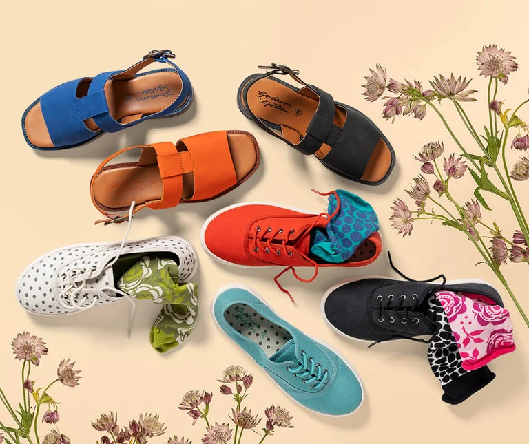 Colourful patterned footwear from Gudrun Sjödén.