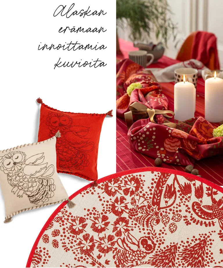 A collage of various products from Gudrun Sjödén’s 2025 Christmas Home collection. 