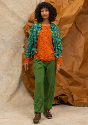 “Ebba” dotted/solid-colour cotton/elastane jersey top - pumpkin/patterned